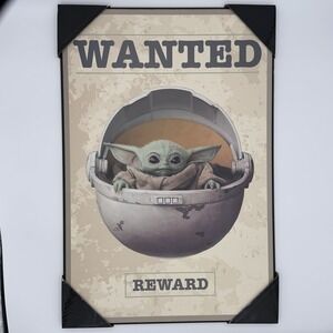 Mandalorian The Child "Wanted" Framed MDF Wood Wall Art 13" x 19" Silver Buffalo